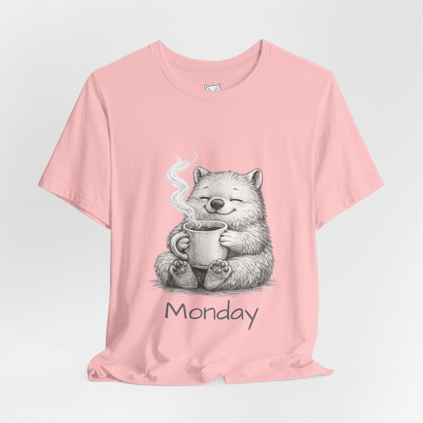 Wombat with Coffee T‑Shirt — Cozy Morning Mug Illustration ("Monday")