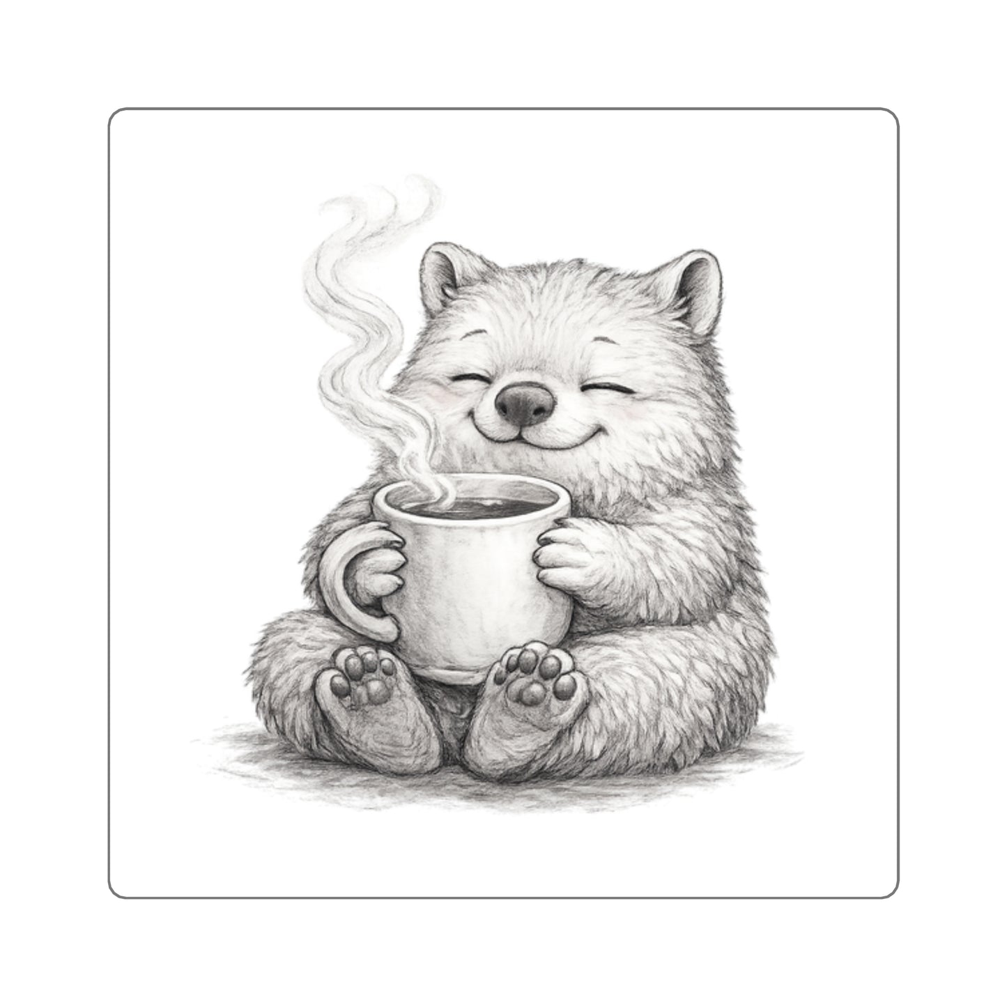 Cozy Wombat Coffee Square Sticker — Cute Smiling Wombat with Mug, Laptop & Planner Decal