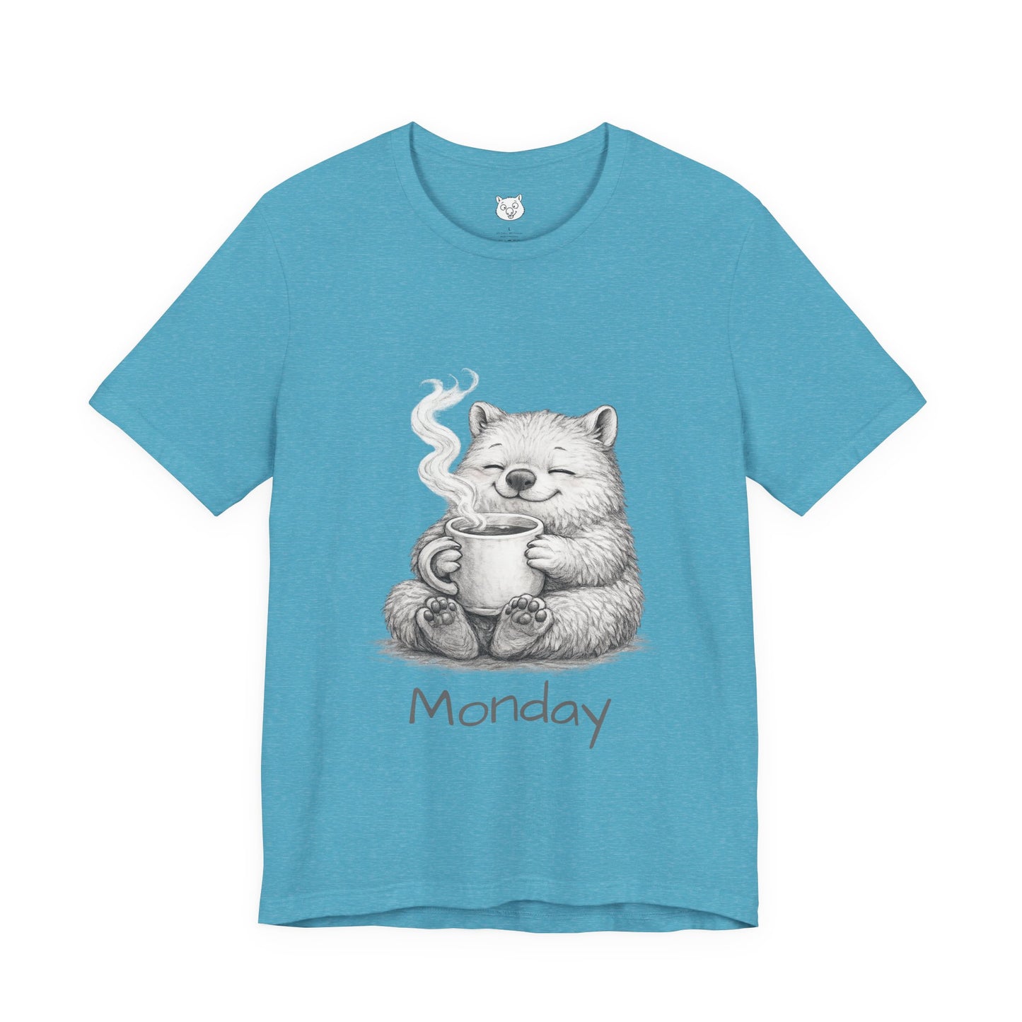 Wombat with Coffee T‑Shirt — Cozy Morning Mug Illustration ("Monday")