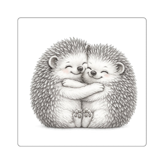 Cute Hugging Hedgehogs Square Sticker — Adorable Animal Sticker