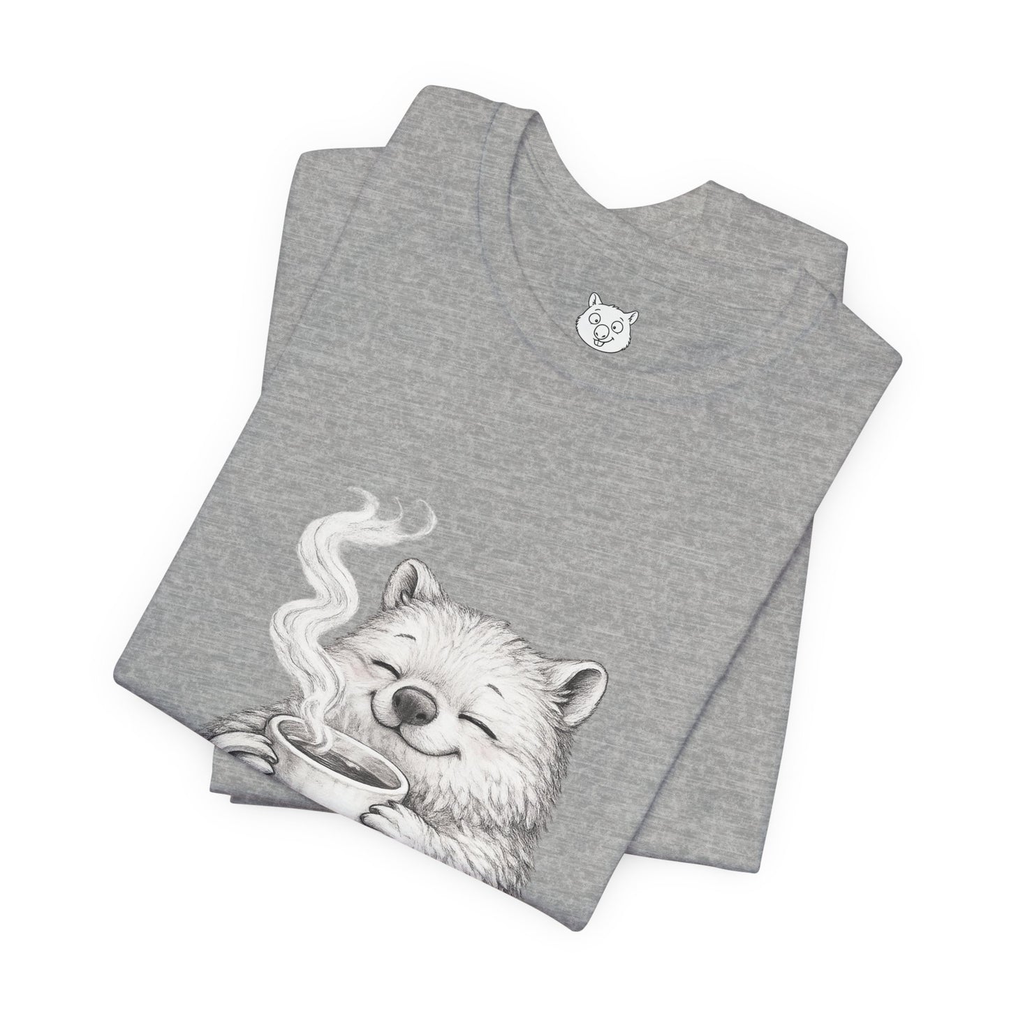 Wombat with Coffee T‑Shirt — Cozy Morning Mug Illustration ("Monday")