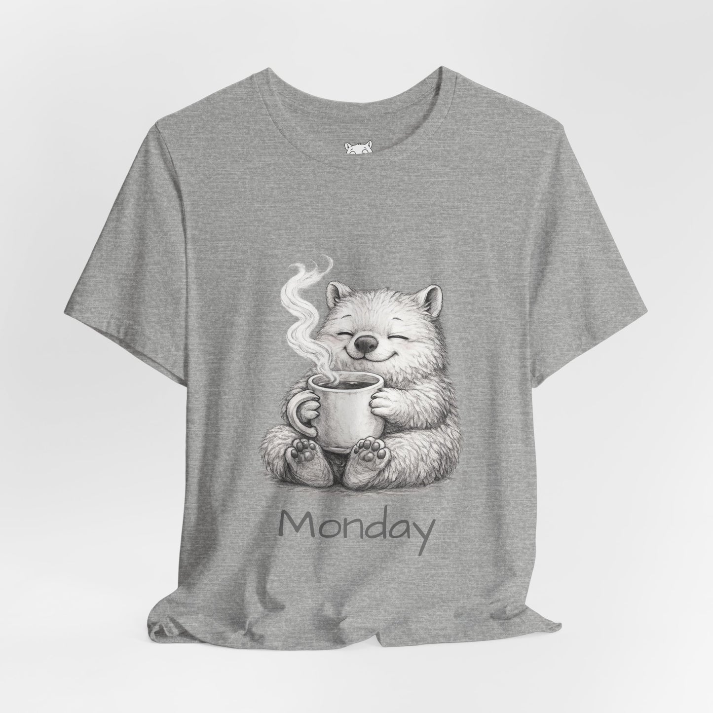 Wombat with Coffee T‑Shirt — Cozy Morning Mug Illustration ("Monday")