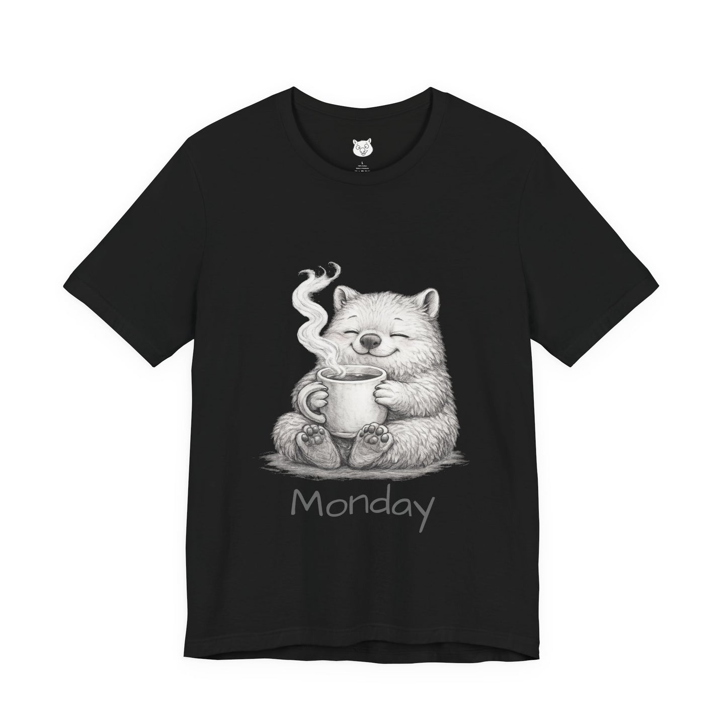 Wombat with Coffee T‑Shirt — Cozy Morning Mug Illustration ("Monday")