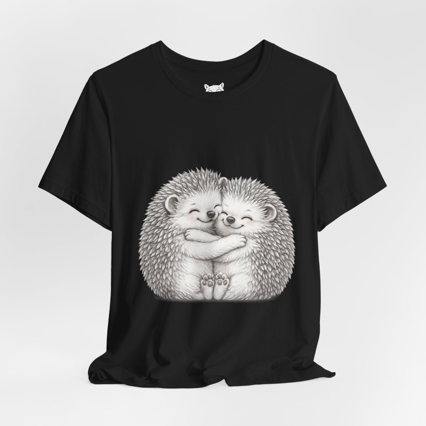 Hedgehog Couple Hug Tee — Cute Illustrated Hugging Hedgehogs Short Sleeve T-Shirt