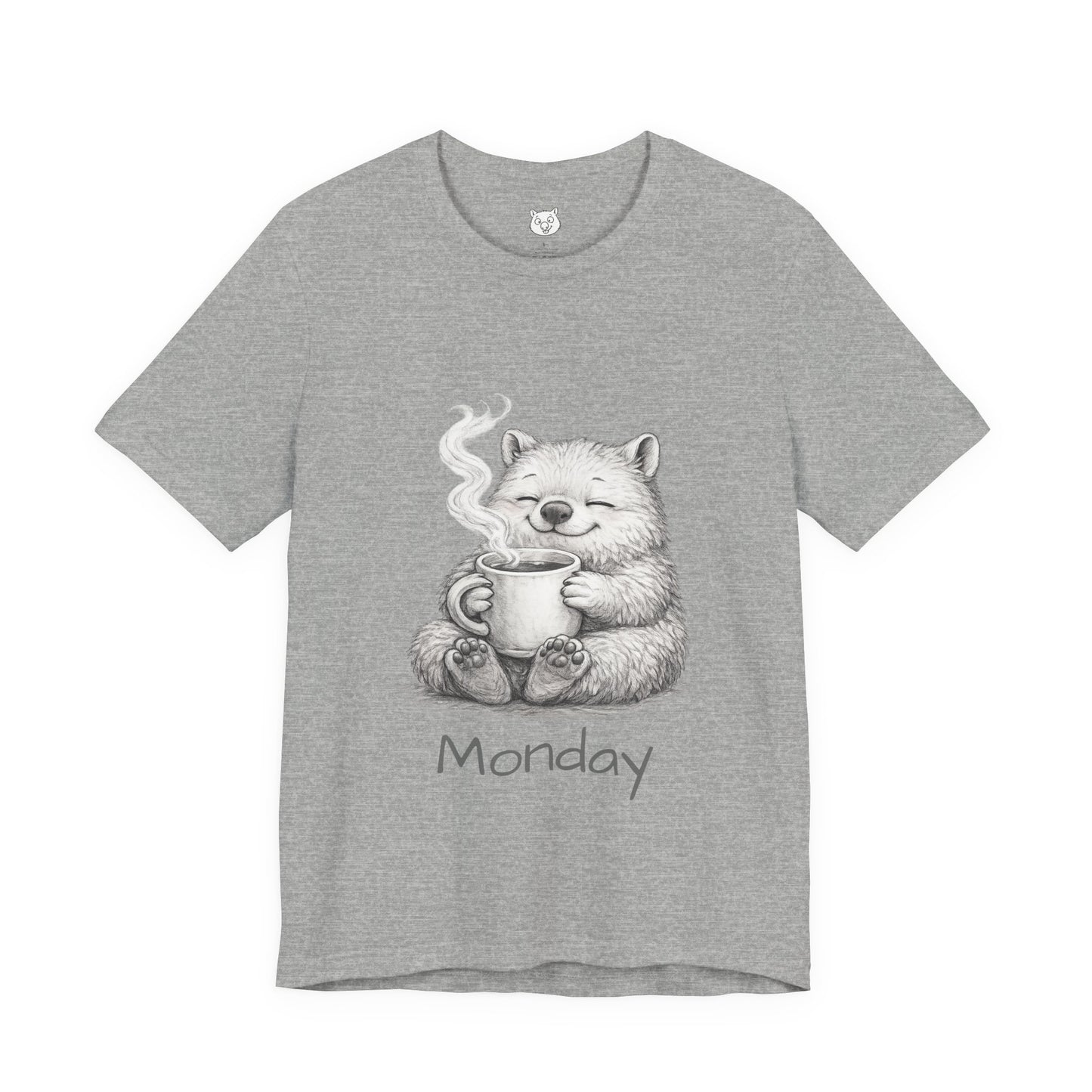 Wombat with Coffee T‑Shirt — Cozy Morning Mug Illustration ("Monday")