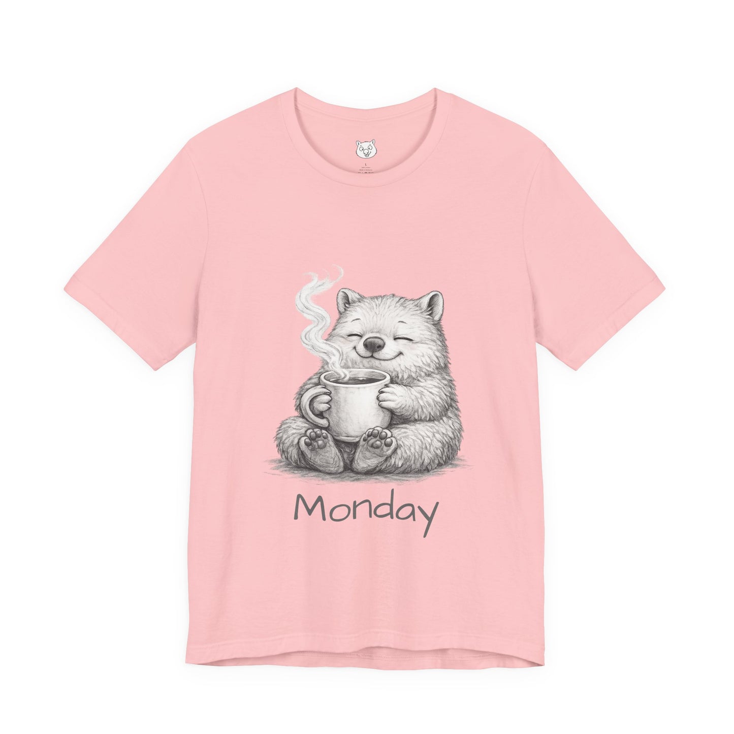 Wombat with Coffee T‑Shirt — Cozy Morning Mug Illustration ("Monday")