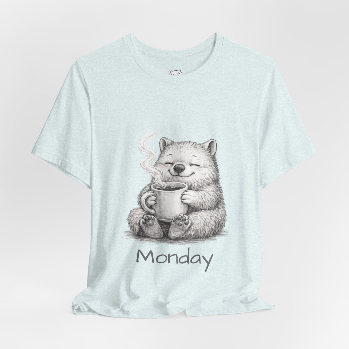 Wombat with Coffee T‑Shirt — Cozy Morning Mug Illustration ("Monday")