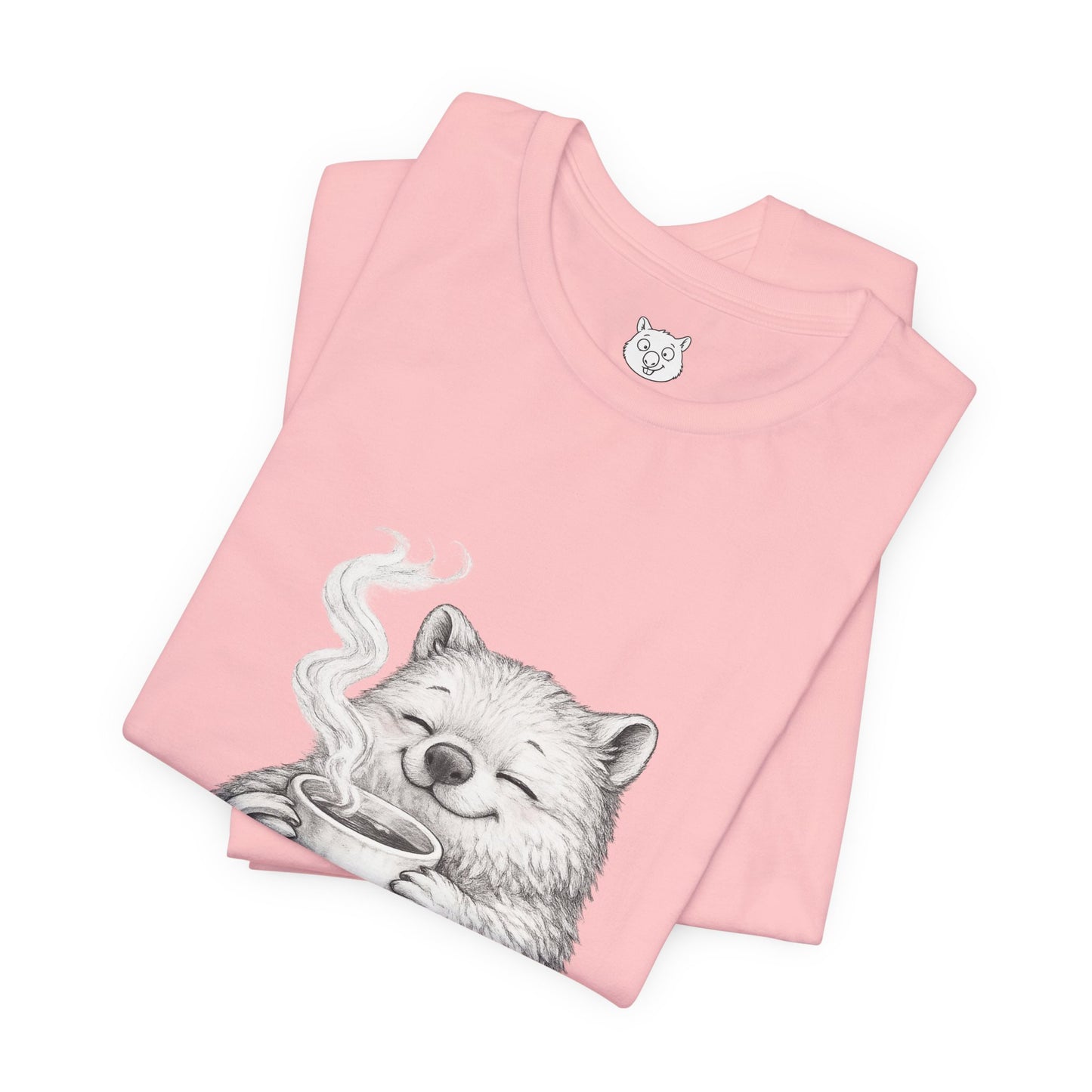 Wombat with Coffee T‑Shirt — Cozy Morning Mug Illustration ("Monday")