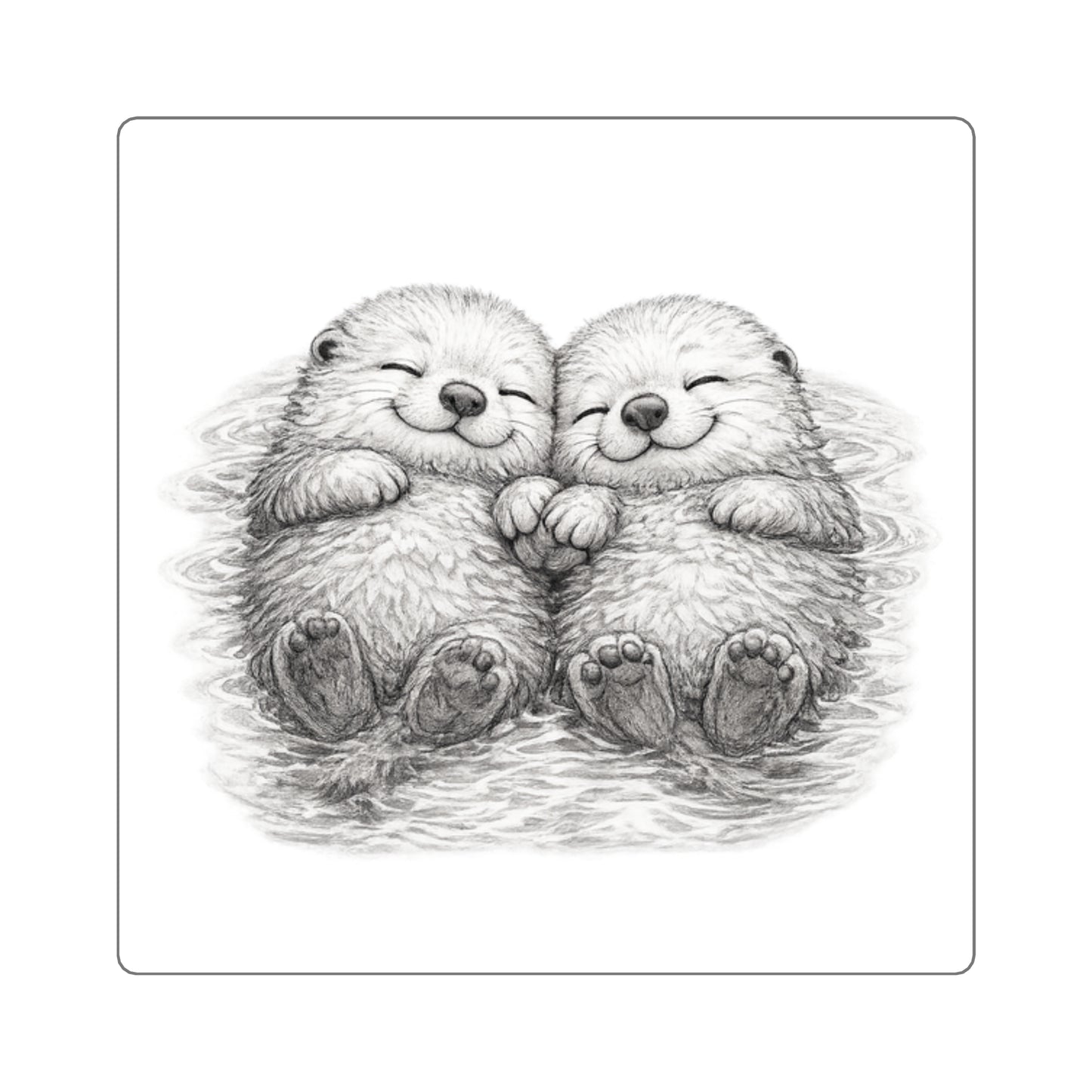 Otter Cuddle Square Sticker — Cute Paired Otters Illustration