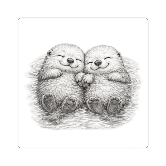 Otter Cuddle Square Sticker — Cute Paired Otters Illustration