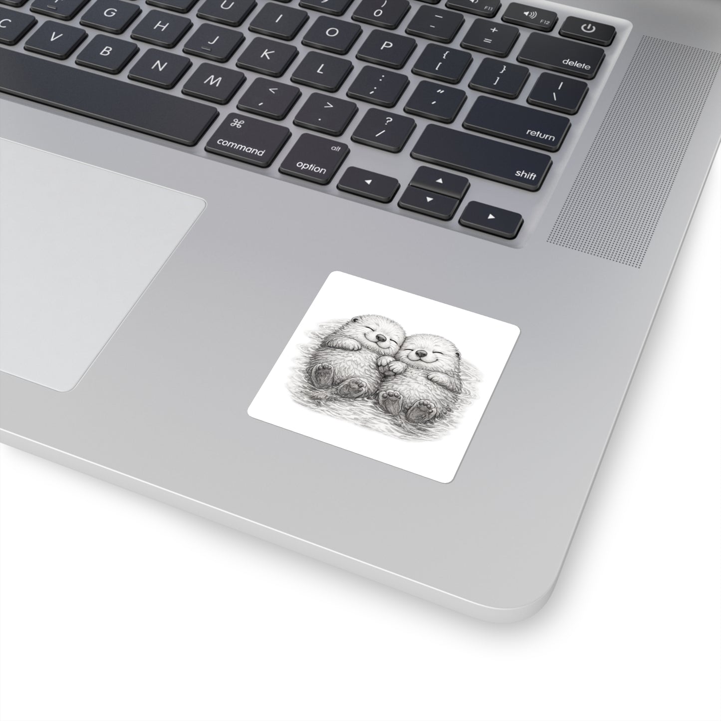 Otter Cuddle Square Sticker — Cute Paired Otters Illustration