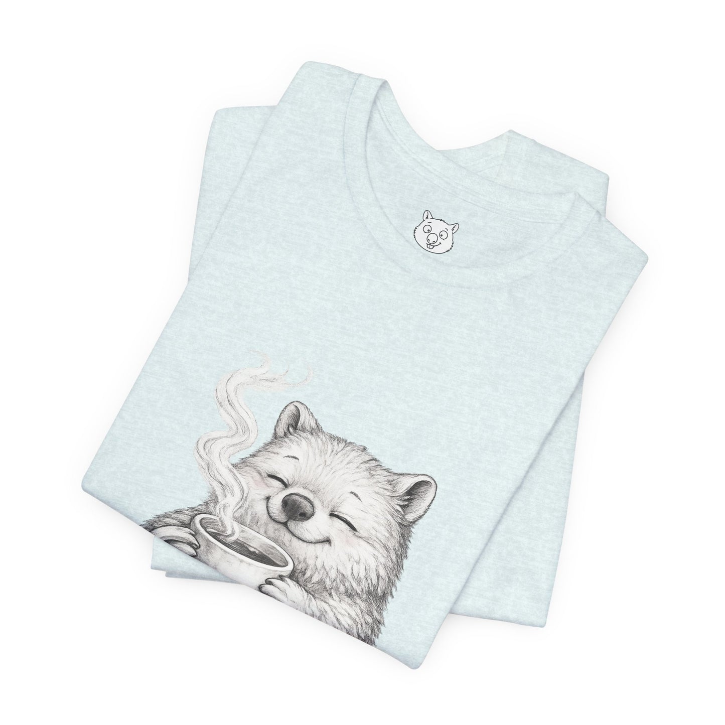 Wombat with Coffee T‑Shirt — Cozy Morning Mug Illustration ("Monday")