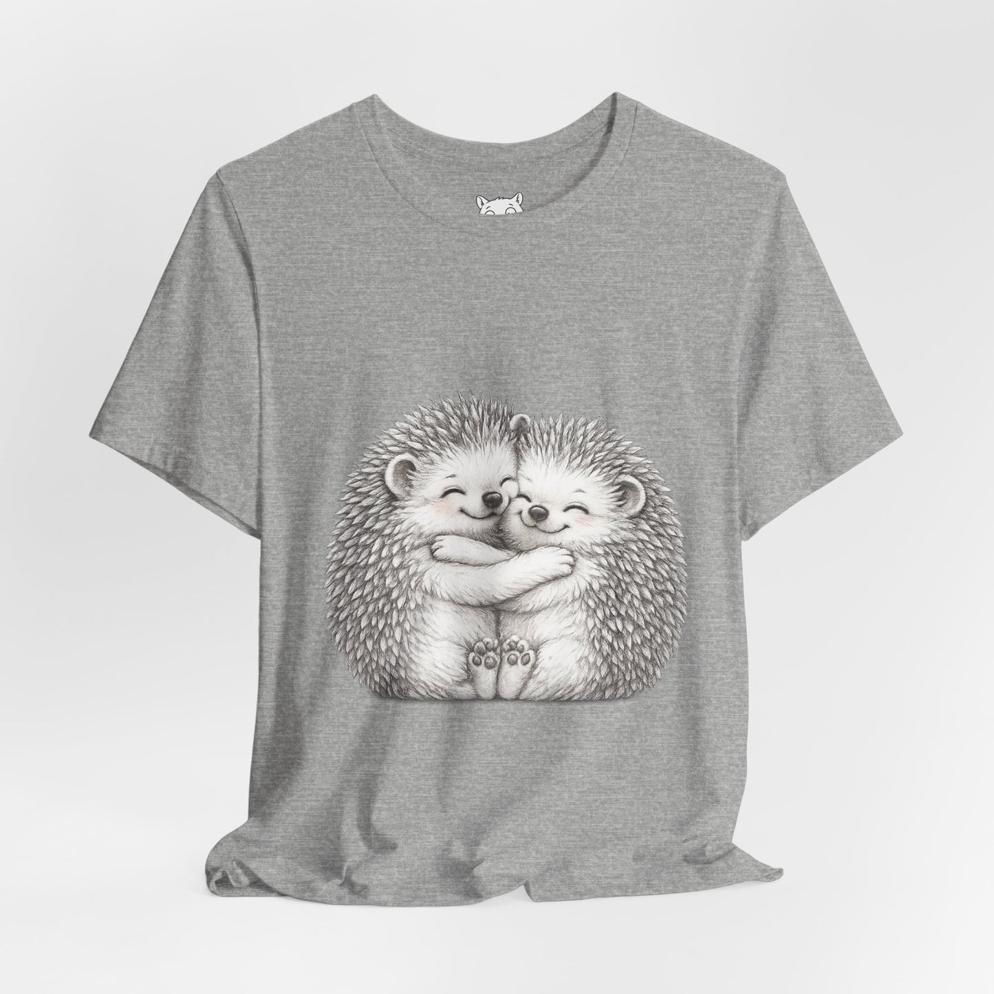 Hedgehog Couple Hug Tee — Cute Illustrated Hugging Hedgehogs Short Sleeve T-Shirt