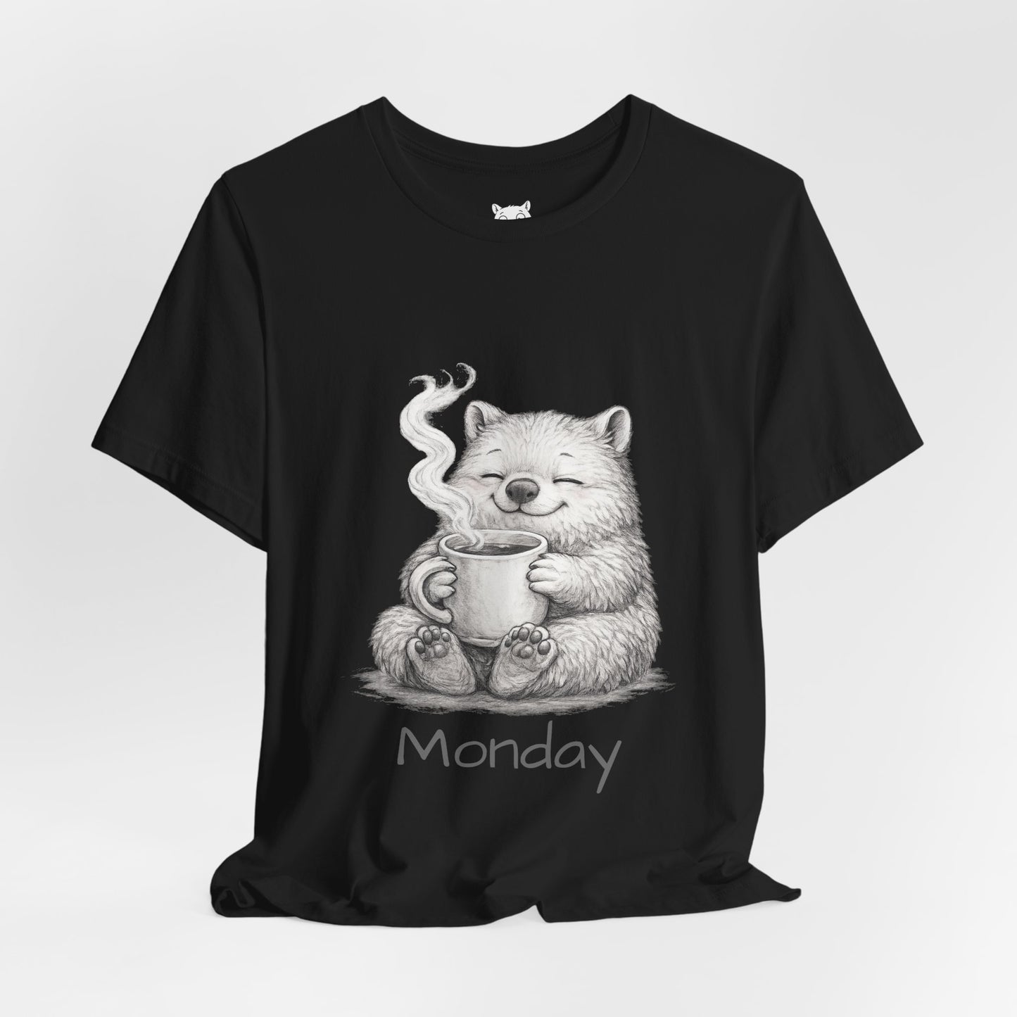 Wombat with Coffee T‑Shirt — Cozy Morning Mug Illustration ("Monday")