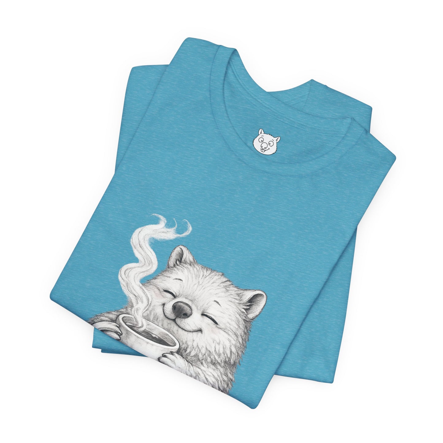 Wombat with Coffee T‑Shirt — Cozy Morning Mug Illustration ("Monday")