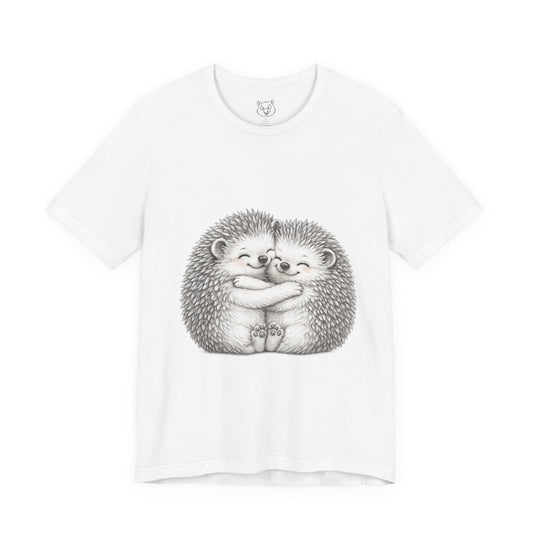Hedgehog Couple Hug Tee — Cute Illustrated Hugging Hedgehogs Short Sleeve T-Shirt
