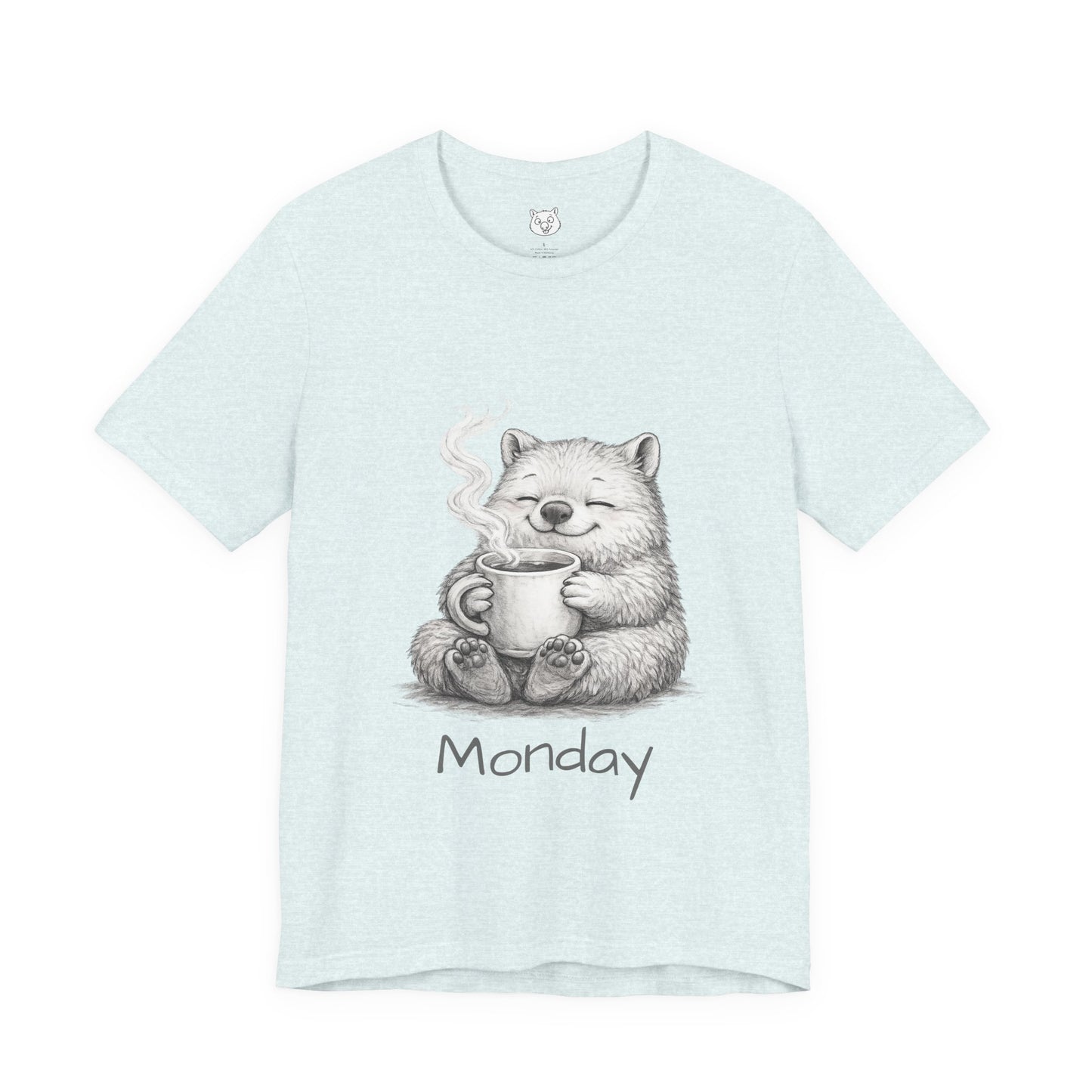 Wombat with Coffee T‑Shirt — Cozy Morning Mug Illustration ("Monday")
