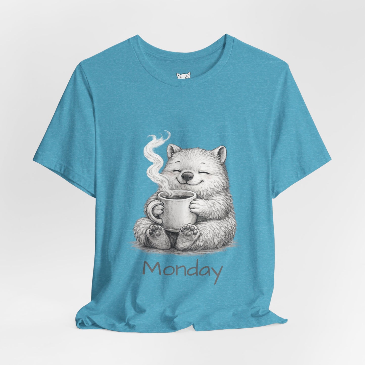 Wombat with Coffee T‑Shirt — Cozy Morning Mug Illustration ("Monday")